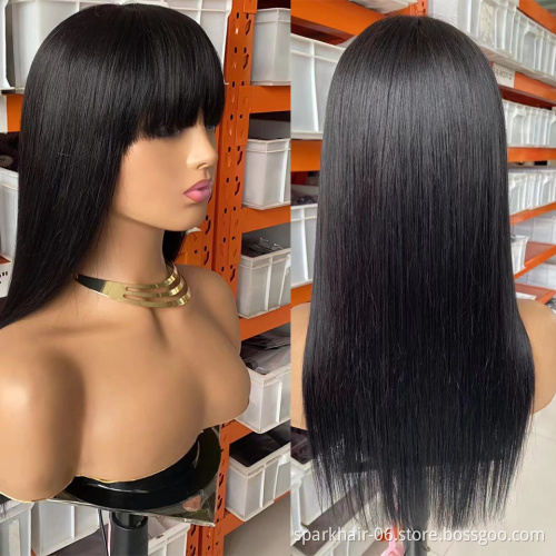 Wholesale 8-40'' Straight Human Hair Wigs With Bangs Machine Made Wigs For Black Women Brazilian Straight Hair Wigs With Bangs